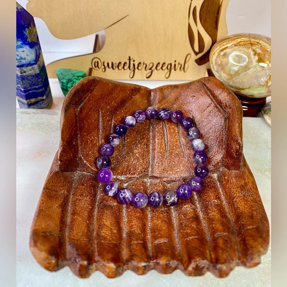 Purple Lace Dream Amethyst Gemstone Bead Crystal Stretch Bracelet